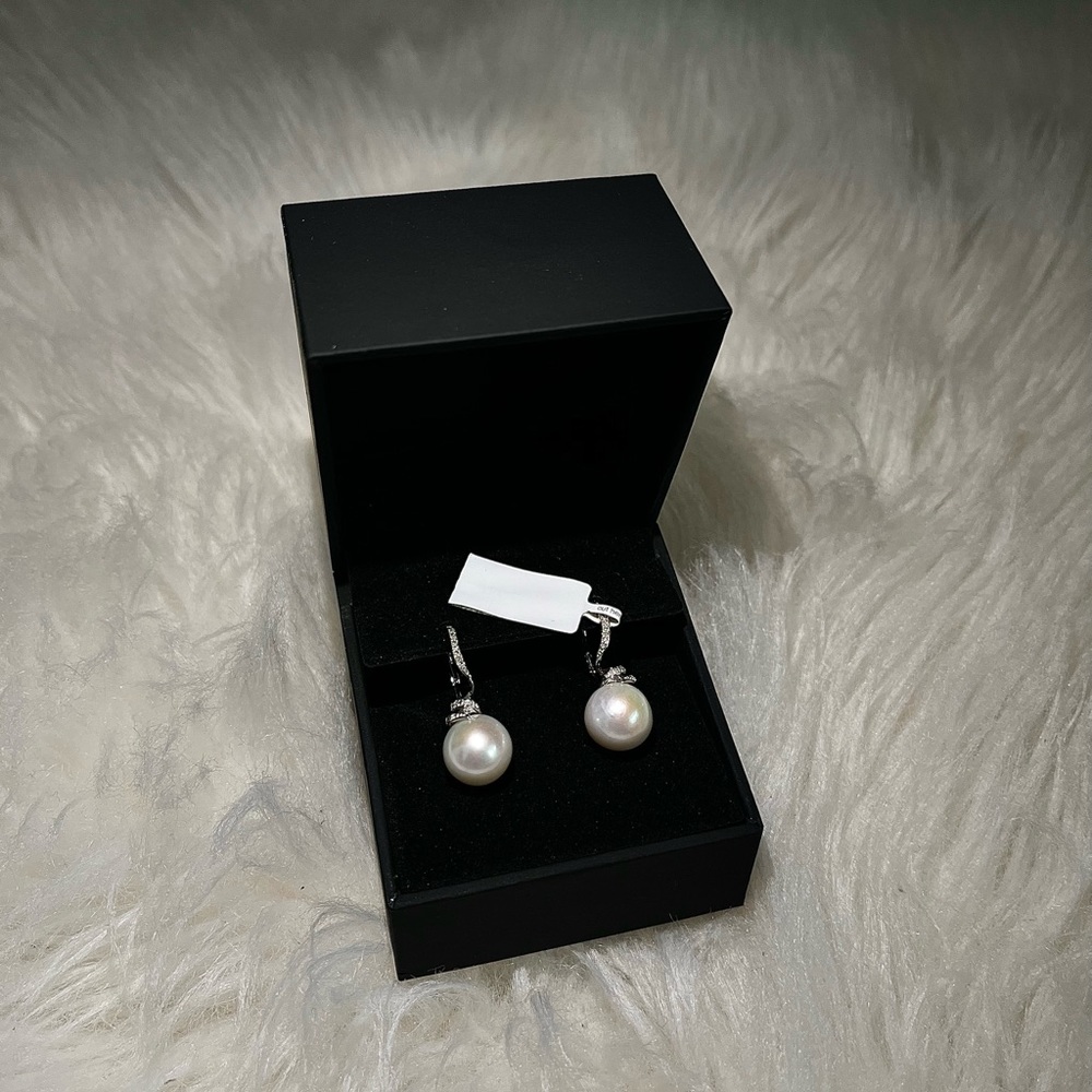 Pearl Diamond Swirl Drop Earrings in Sterling Silver